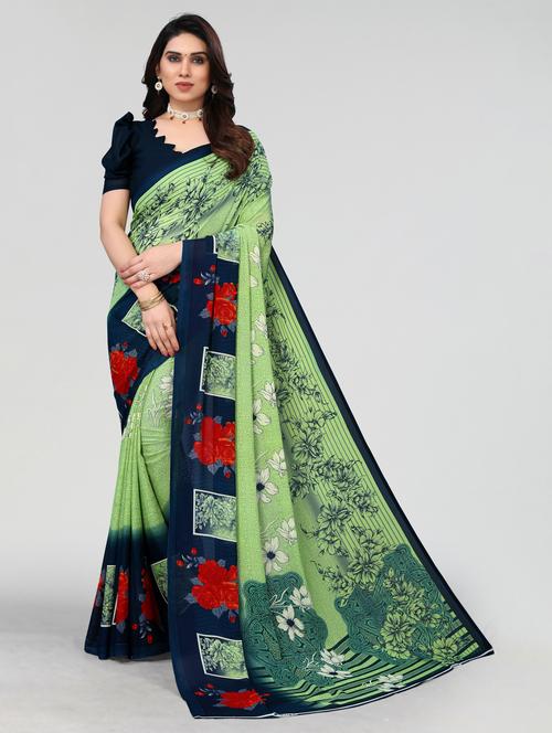 green printed saree with blouse - 20060903 - Very Small Image - 1