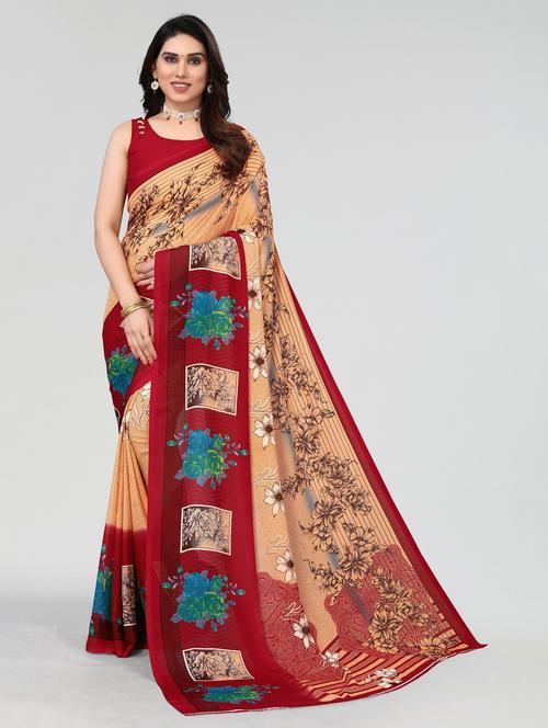 red printed saree with blouse - 20060904 - Very Small Image - 1