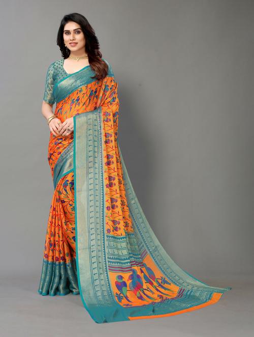orange woven saree with blouse - 20060915 - Very Small Image - 1
