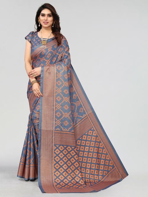 grey cotton blend assam silk saree with blouse - 20060920 - Very Small Image - 1