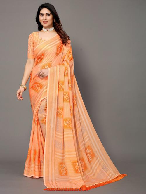 orange woven saree with blouse - 20060938 - Very Small Image - 1