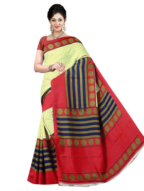 red printed saree with blouse - 20060940 - Very Small Image - 1
