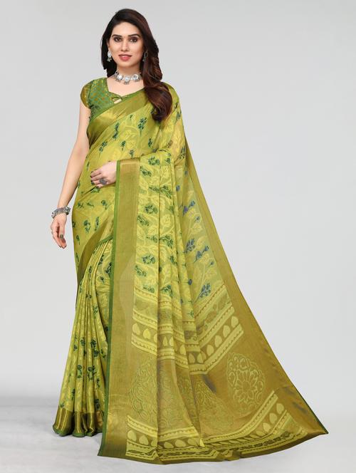 green woven saree with blouse - 20060941 - Very Small Image - 1