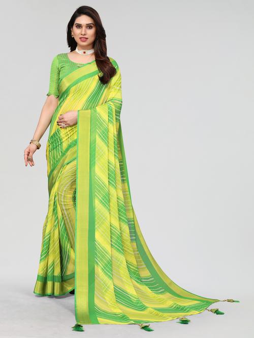 yellow chiffon kota doria saree with blouse - 20060947 - Very Small Image - 1