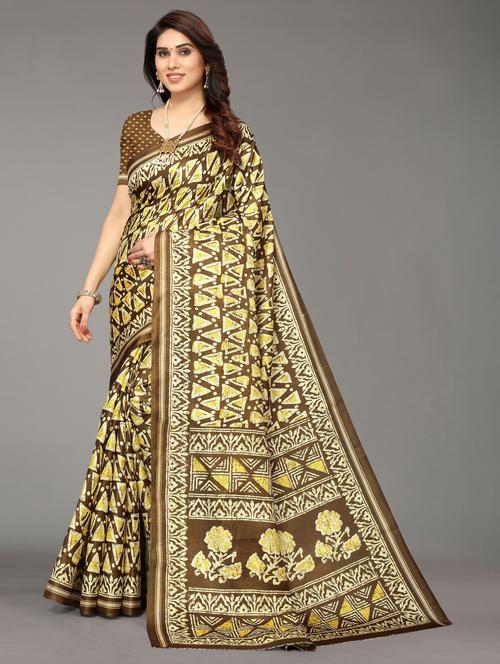 yellow printed saree with blouse - 20060951 - Very Small Image - 1