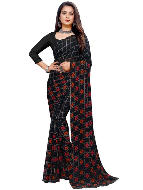 black georgette bandhani saree with blouse - 20060958 - Very Small Image - 1