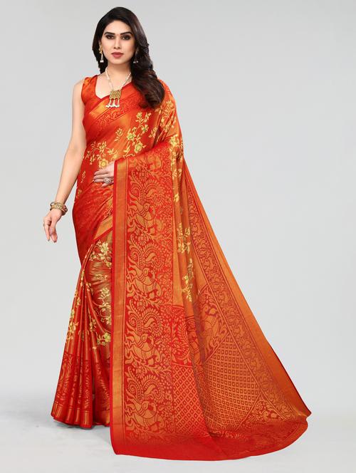 orange woven saree with blouse - 20060959 - Very Small Image - 1