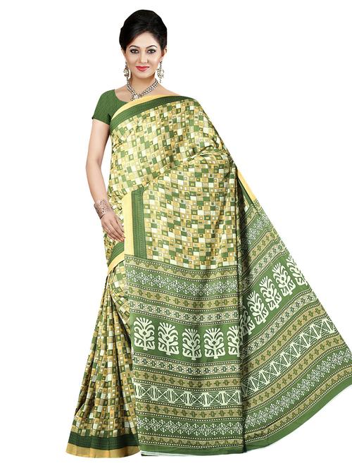 green printed saree with blouse - 20060962 - Very Small Image - 1
