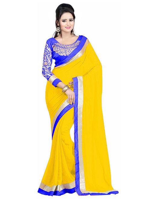yellow woven saree with blouse - 20060967 - Very Small Image - 1