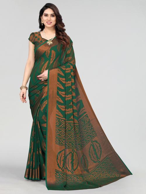 dark green chiffon saree with blouse - 20060977 - Very Small Image - 1