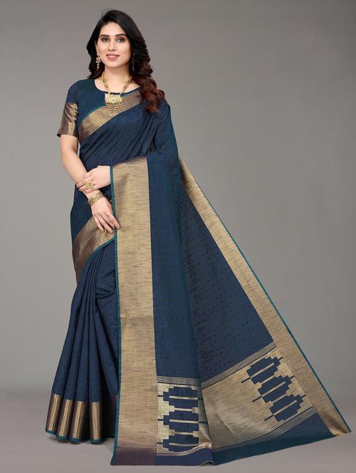 dark blue banarasi saree with blouse - 20060980 - Very Small Image - 1