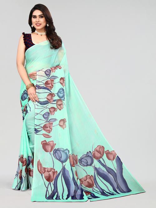 light green chiffon saree with blouse - 20060981 - Very Small Image - 1