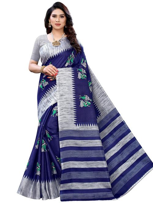dark blue art silk saree with blouse - 20060983 - Very Small Image - 1