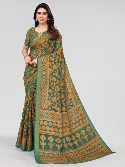 dark green chiffon saree with blouse - 20061007 - Very Small Image - 1