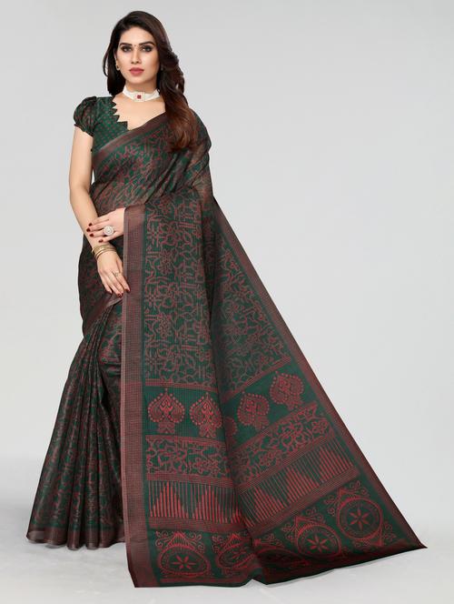 dark green cotton blend kota doria saree with blouse - 20061012 - Very Small Image - 1