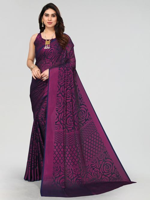 dark blue chiffon saree with blouse - 20061015 - Very Small Image - 1