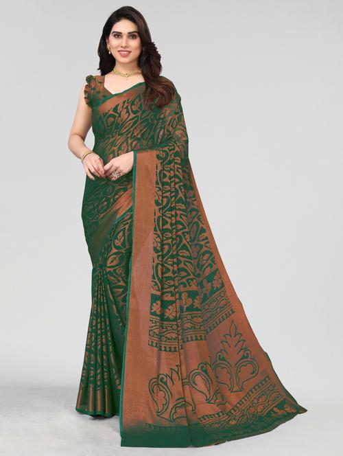 dark green chiffon saree with blouse - 20061017 - Very Small Image - 1