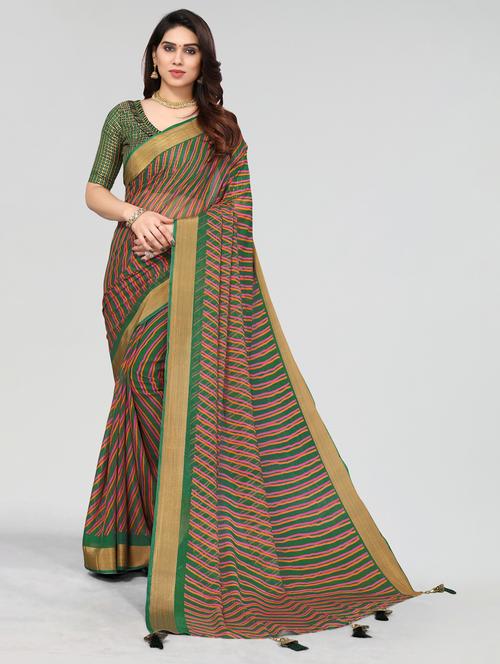 dark green chiffon kota doria saree with blouse - 20061019 - Very Small Image - 1