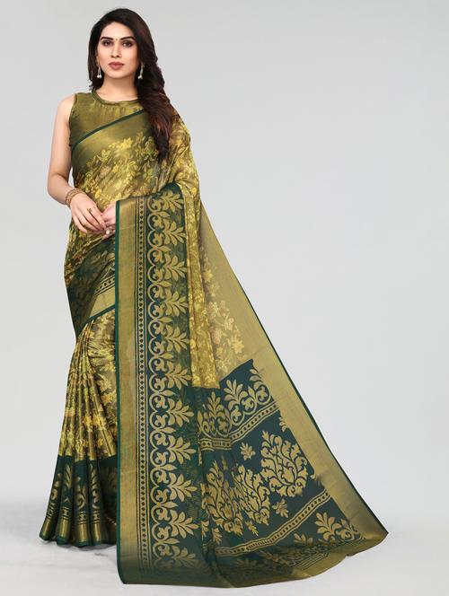 dark green chiffon saree with blouse - 20061022 - Very Small Image - 1