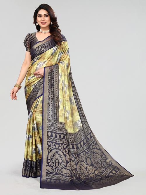 dark blue chiffon saree with blouse - 20061023 - Very Small Image - 1