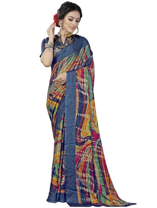 dark blue chiffon saree - 20061024 - Very Small Image - 1