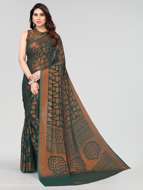 dark green chiffon saree - 20061026 - Very Small Image - 1