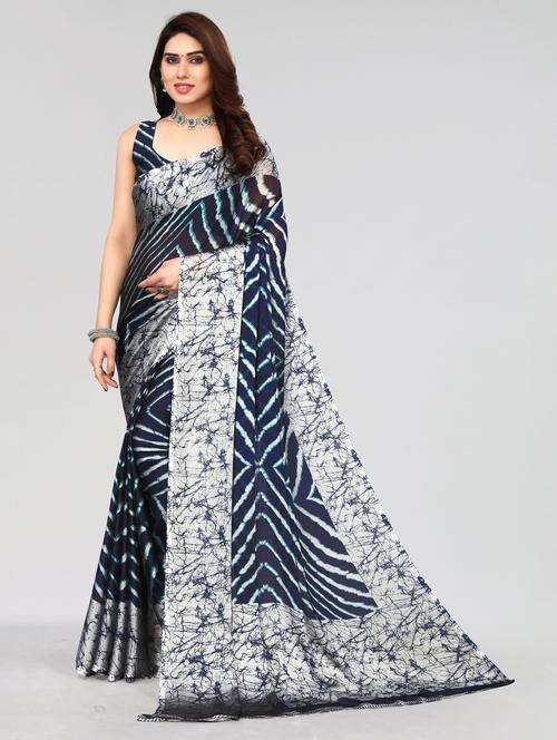 dark blue chiffon printed saree - 20061030 - Very Small Image - 1