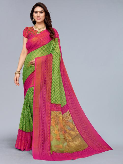 light green chiffon saree with blouse - 20061032 - Very Small Image - 1
