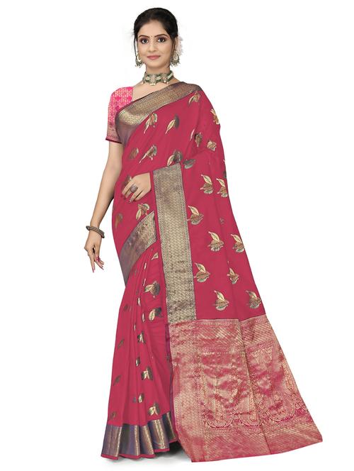 pink handloom saree with blouse - 20061192 - Very Small Image - 1