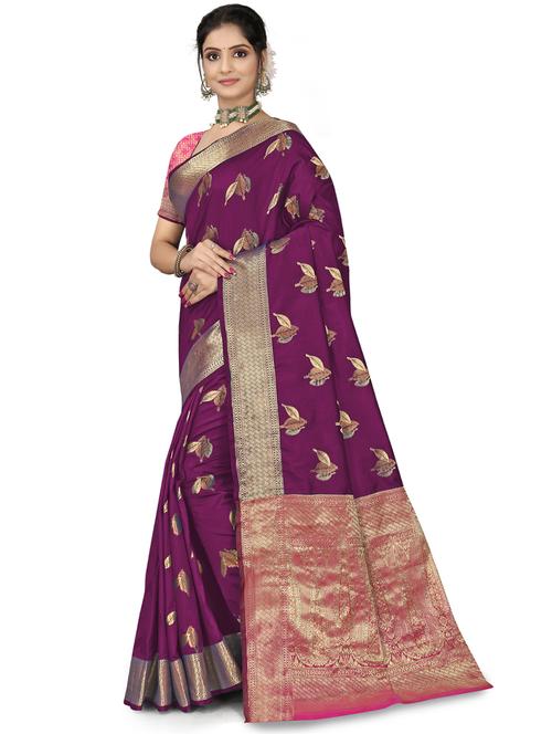 women's floral magenta colored saree with blouse - 20061194 - Very Small Image - 1