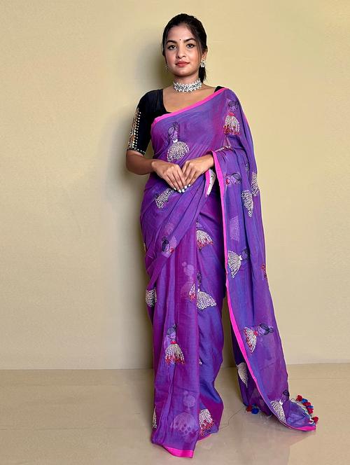 purple handloom saree with blouse - 20061667 - Very Small Image - 1