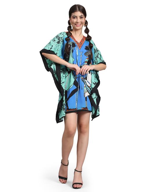 blue relaxed fit v-neck printed kaftan dress - 20061690 - Very Small Image - 1