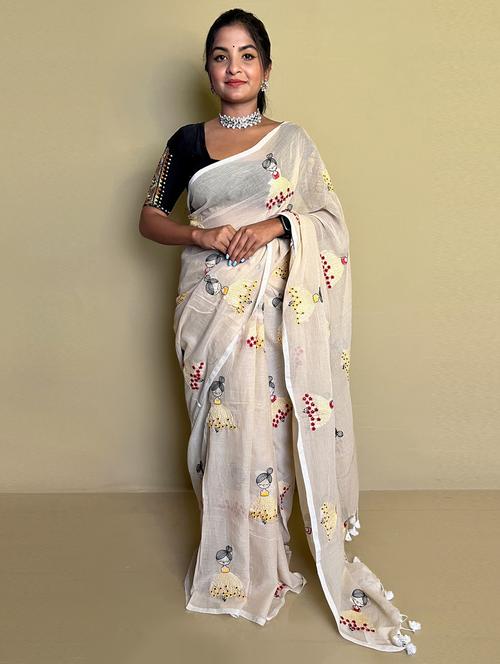 beige handloom saree with blouse - 20064063 - Very Small Image - 1