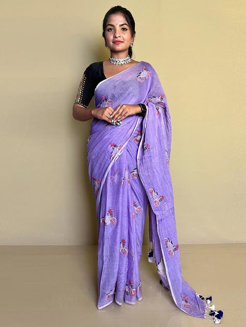 purple handloom saree with blouse - 20064073 - Very Small Image - 1