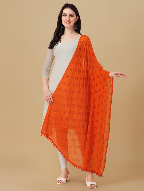 orange floral printed dupatta - 20064181 - Very Small Image - 1