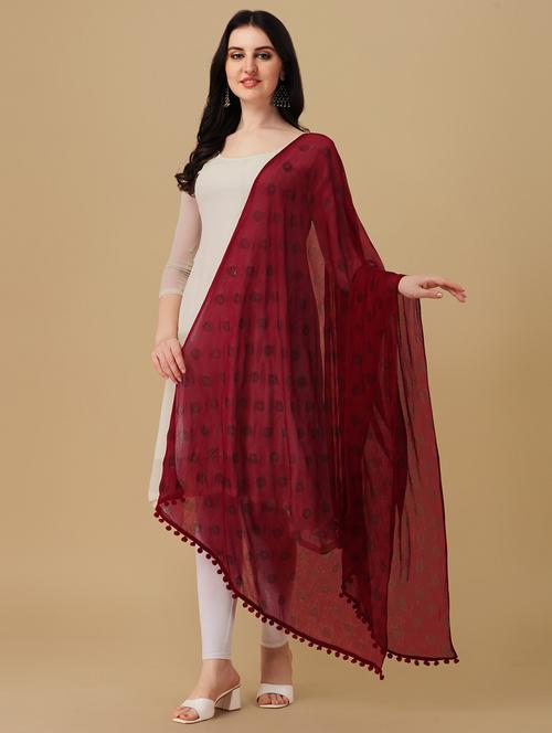 maroon floral printed dupatta - 20064195 - Very Small Image - 1