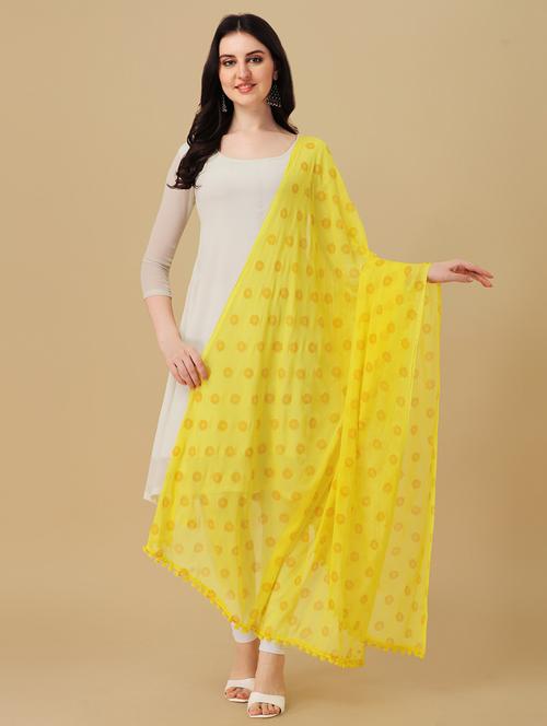 yellow floral printed dupatta - 20064219 - Very Small Image - 1