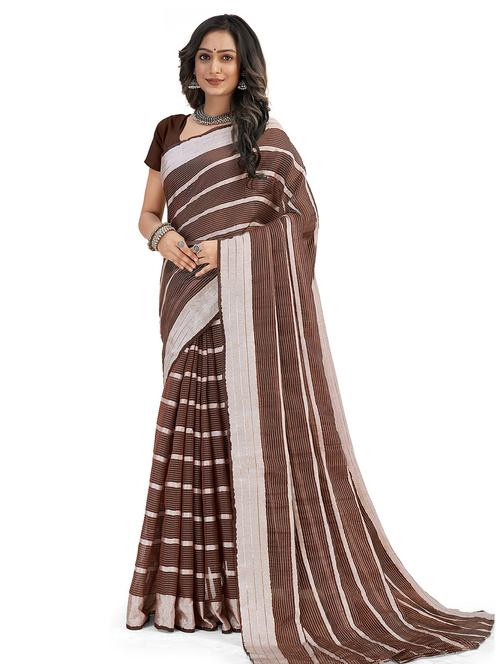 brown stripes saree with blouse - 20064258 - Very Small Image - 1