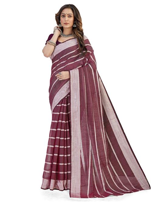 purple stripes saree with blouse - 20064272 - Very Small Image - 1