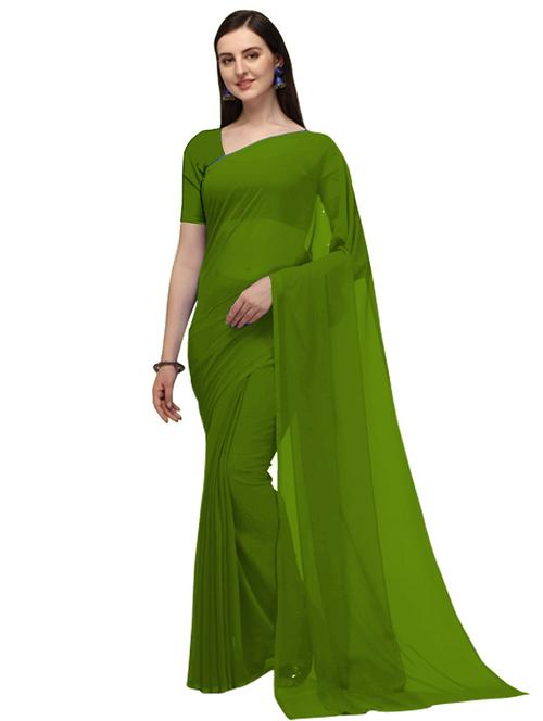 green solid plain saree with blouse - 20064292 - Very Small Image - 1
