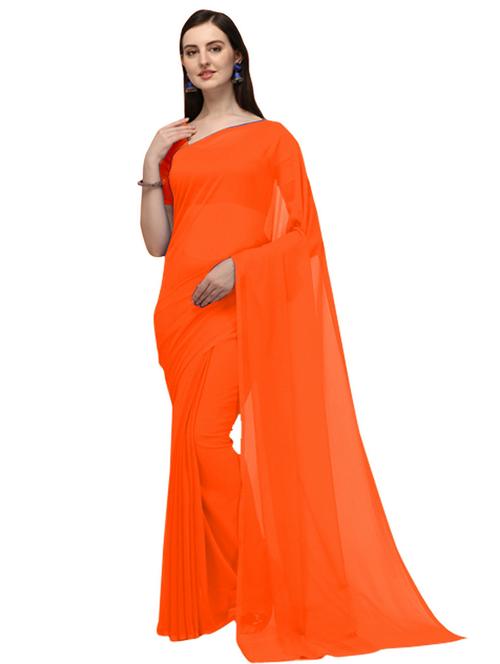 orange solid plain saree with blouse - 20064301 - Very Small Image - 1