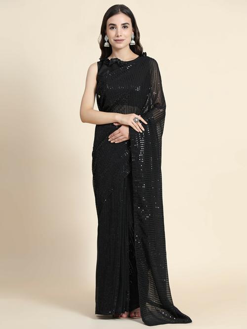 black self design saree with blouse - 20064304 - Very Small Image - 1