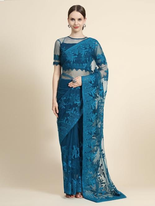 blue self design saree with blouse - 20064312 - Very Small Image - 1