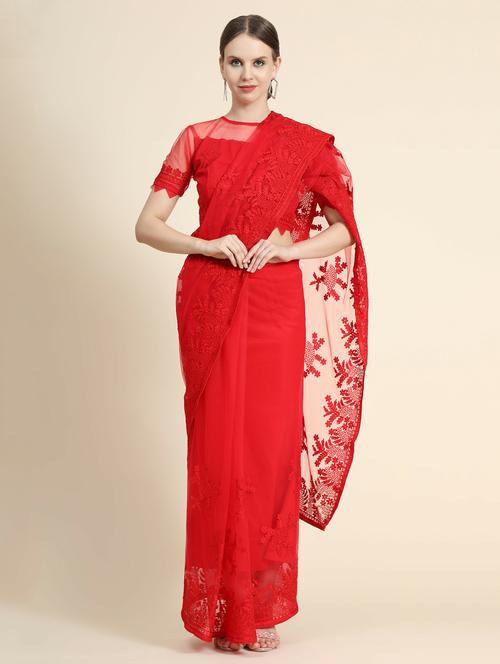 red self design saree with blouse - 20064316 - Very Small Image - 1