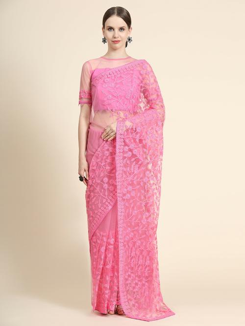 pink self design saree with blouse - 20064321 - Very Small Image - 1