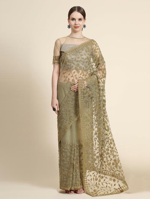 olive self design saree with blouse - 20064326 - Very Small Image - 1