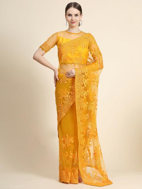 yellow self design saree with blouse - 20064329 - Very Small Image - 1