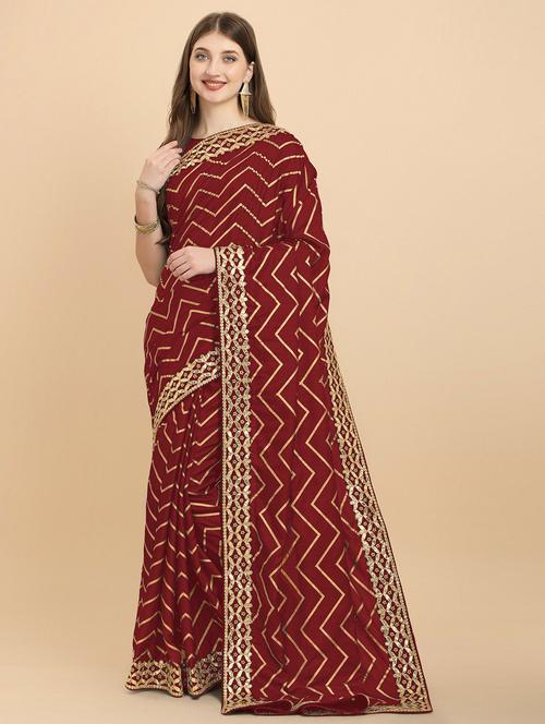 maroon self design saree with blouse - 20064356 - Very Small Image - 1