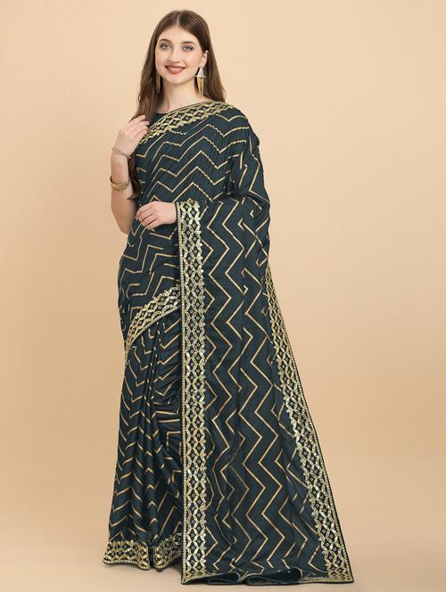 dark blue self design saree with blouse - 20064357 - Very Small Image - 1