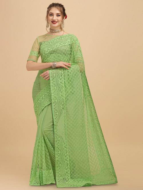 light green self design saree with blouse - 20064358 - Very Small Image - 1